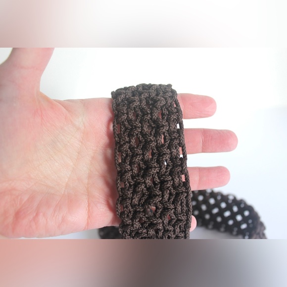 Vintage Wide Woven Brown Belt with Faux Horn Buckle, Adjustable Wrap Macrame - Picture 6 of 6